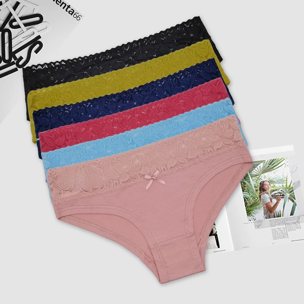 Sous-vêtements en dentelle de coton pour femmes, joli nœud, sexy, taille basse, couleur unie, sous-vêtements en coton pour femmes, M-XL