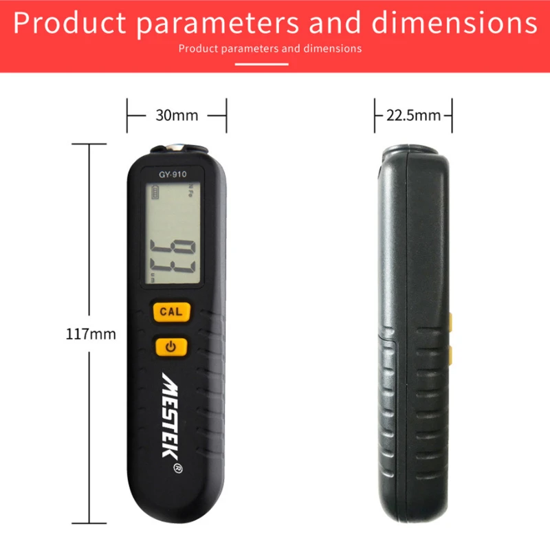 Medidor de espessura de revestimento gy910, medidor de filme de laca, detecção de superfície automotiva, camada galvanizada de filme de veículo de alta precisão