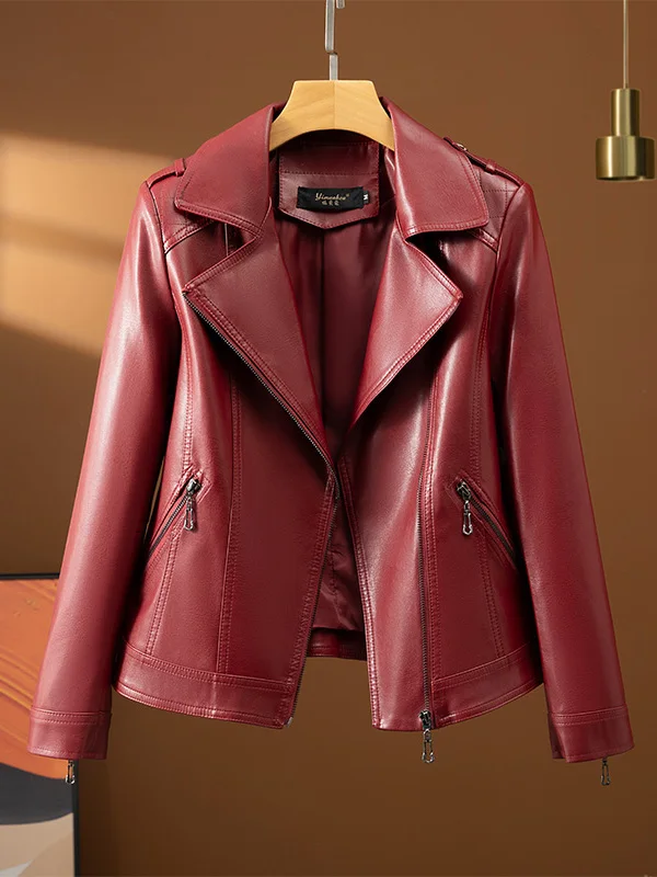   Ning 本革ジャケット レディース ショートスリーブ 2025 新作 シープスキン モーターサイクル ファッション スリムフィット ブラック アウターウェア