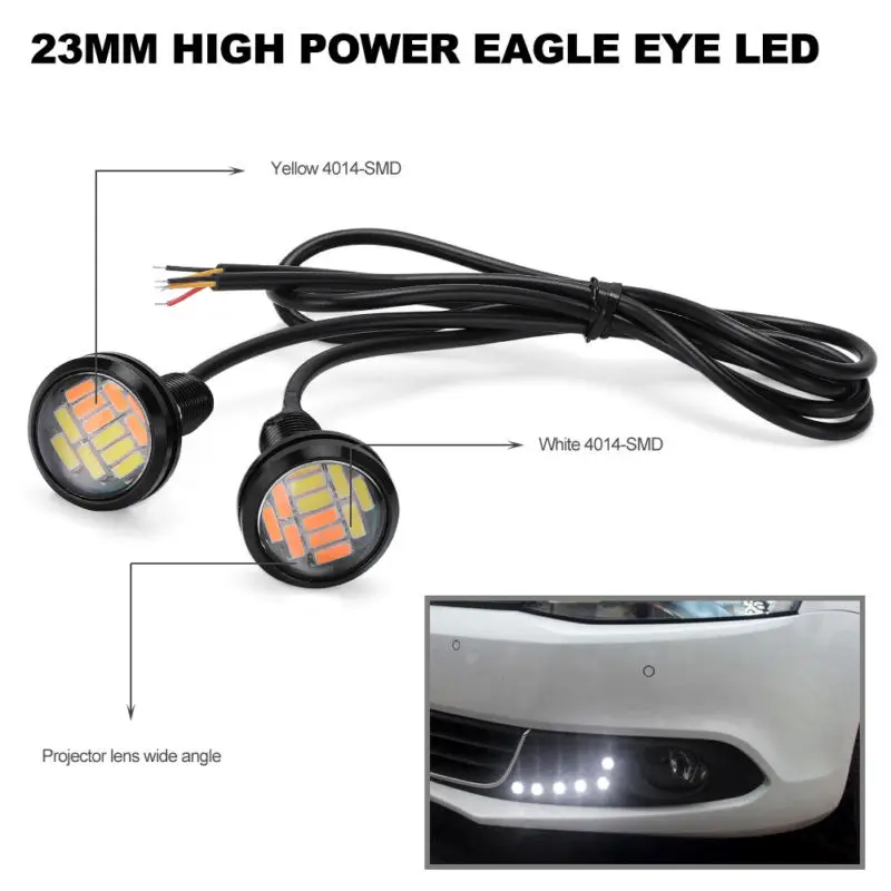 Hawkeye-luces led de señal de rejilla para coche y motocicleta, lámpara de ojo de águila de 23mm, luz de circulación diurna DRL, 12v, 2 uds.