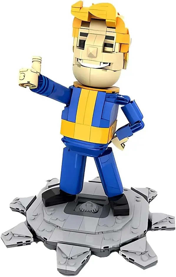 مكعبات بناء MOC Vault Boy تعطي لعبة تمثال سطح المكتب القابل للتصرف مع حامل هدية مثالية لمحبي الألعاب للأطفال