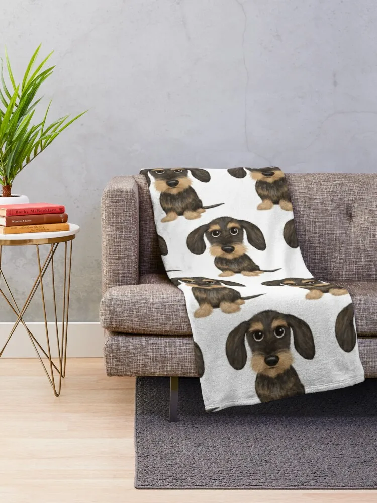 Wirehaired Dachshund Cute Wire Haired Wiener Dog Wild Boar and Tan Teckel Throw Blanket sofa bed Soft Plaid Weighted Blankets