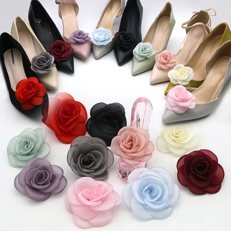 1 pair Rose Flower Shoes Charms Fashion Shoe Clips Flower Shoes Buckles Detachable Shoes Flowers for Shoes Decorations