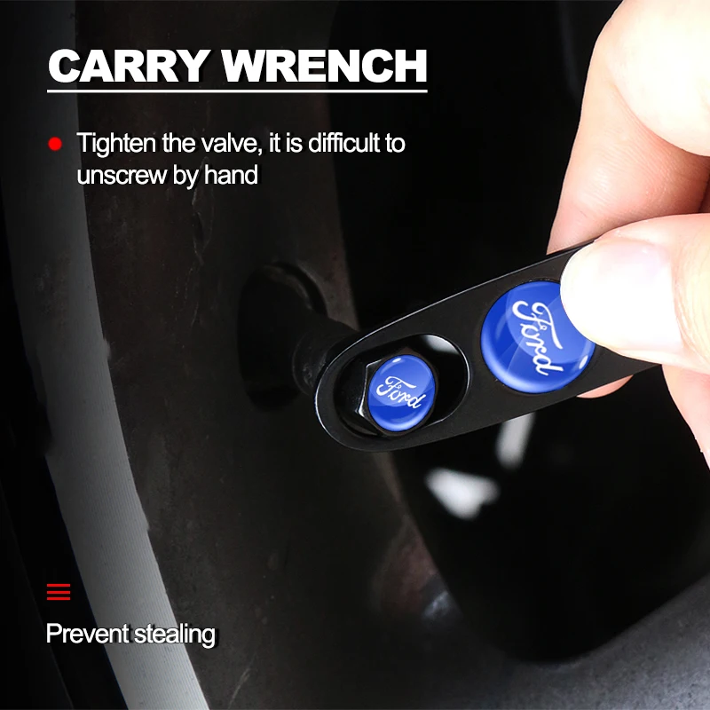 Car Wheel Tire Valve Stems Cap With Keychain Keyring Badge For Ford Focus Mondeo Kuga Fiesta MK7 Escort Explorer 2 4 MK2 MK4