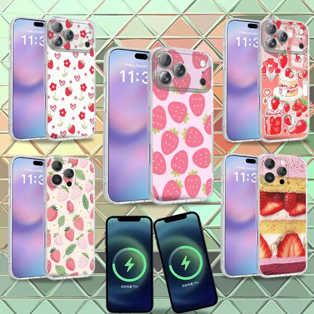 INS Korean Style Red Strawberry Cartoon Phone Case For iPhone 18,16,14,17,13,15,12,Air,Plus,Pro,Max,E,Mini for Magnetic Wireless