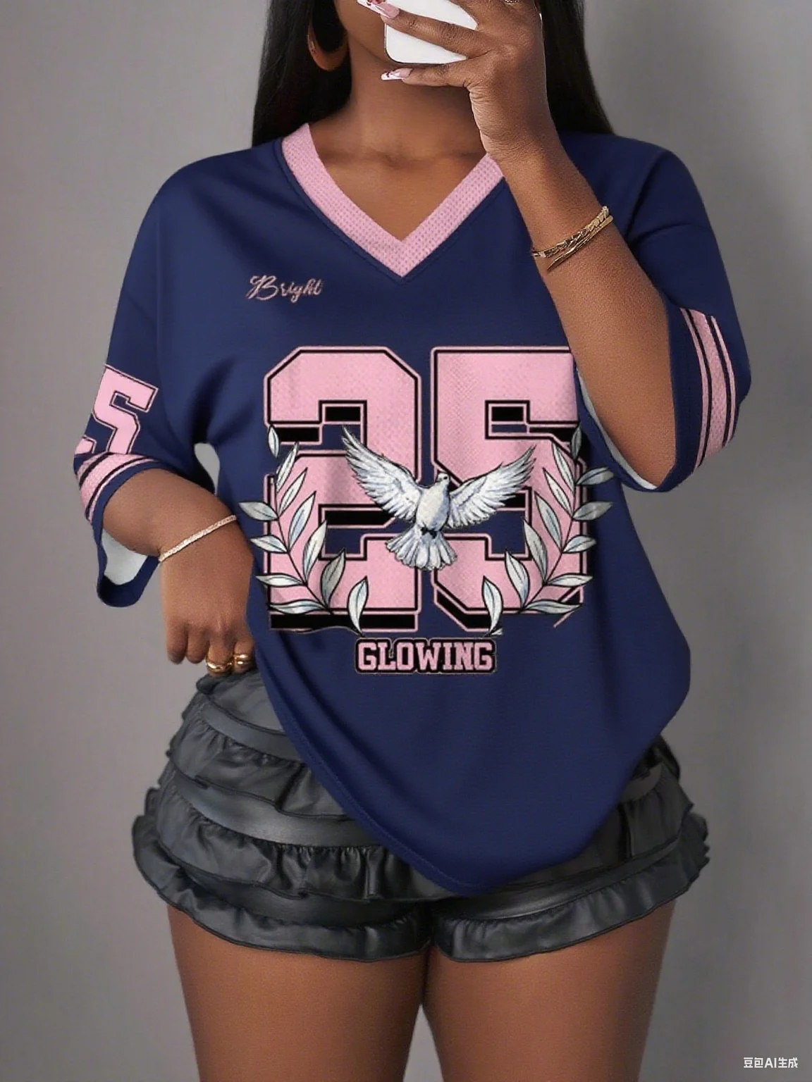 

Fashion NO. 25 Print V-Neck Women's Short Sleeve T-Shirt Summer Breathable Tee Baseball Jerseys Plus Size Women's Sport T-Shirt