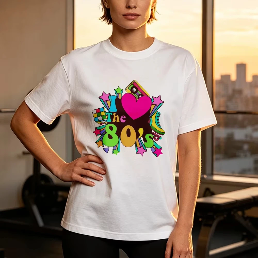 I Love The 80s Retro Cassette Neon Star Graphic Women Cotton Tshirt Vintage Throwback Tee Nostalgic Party Short Sleeve Shirts