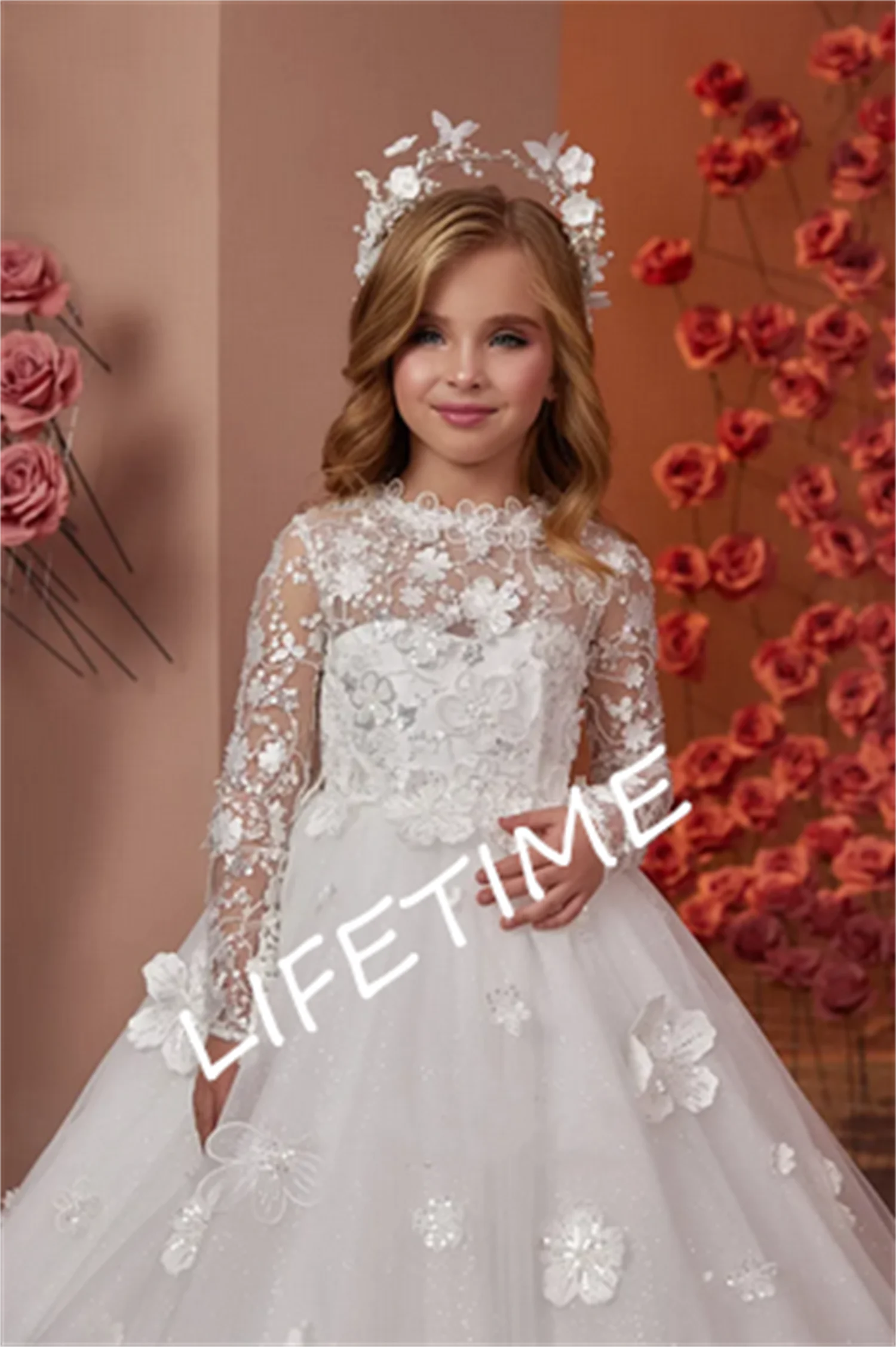 Flower Girl Dresses Lace Floral Applique Pageant Dresses For Girls First Communion Gown Kids Prom Dresses