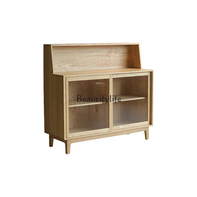 

Nordic solid wood dining side cabinet integrated wall storage glass storage cabinet entrance narrow cabinet