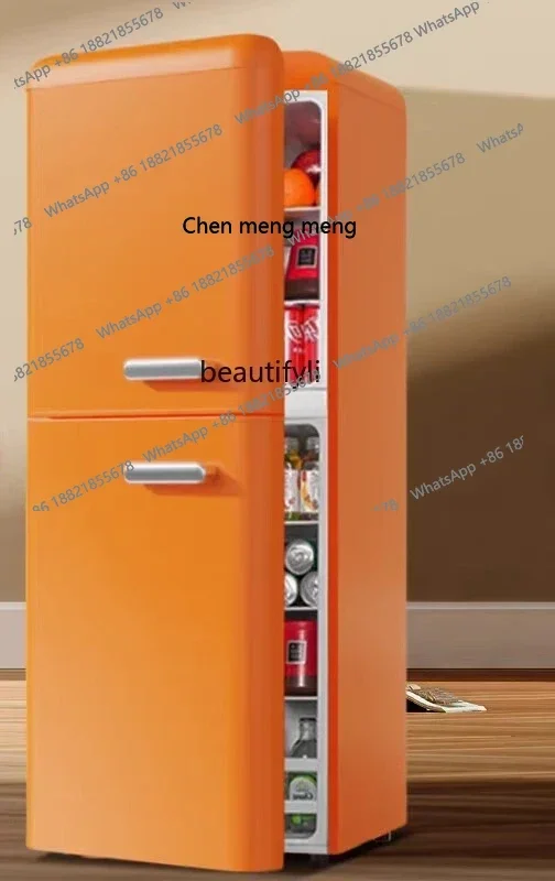 Ff a01 geladeira retrô pequeno dormitório doméstico porta dupla mini geladeira pequena sala de aluguel refrigerado e congelado