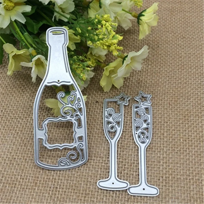 3pcs/set Wine Bottle Cup Metal Cutting Dies Stencil Scrapbooking Photo Album Card Paper Embossing