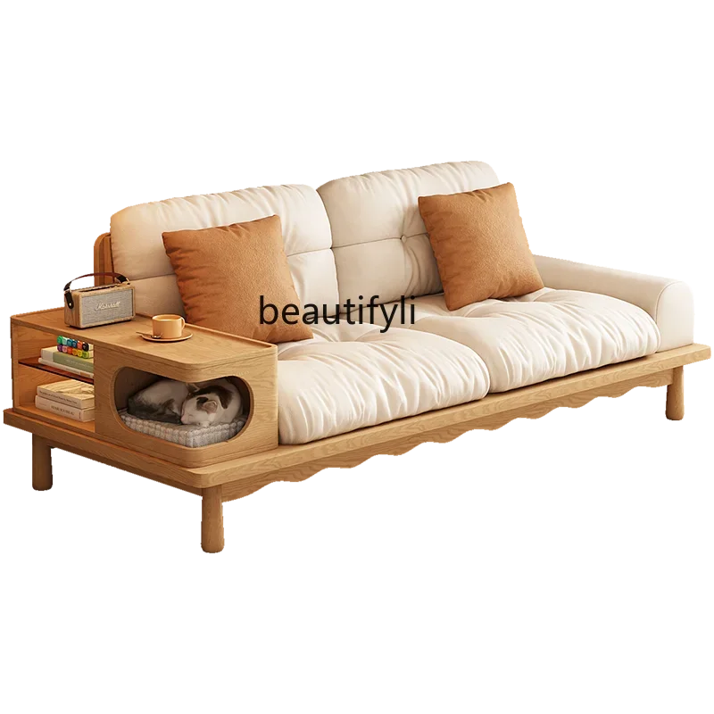 

Log Style Solid Wood Sofa Modern Living Room Cloud Faux Leather Storage Sofa Combination