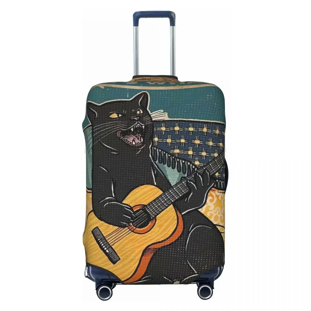 Cat Guitar Rock Retro Style Print Luggage Protective Dust Covers Elastic Waterproof 18-32inch Suitcase Cover Travel Accessories