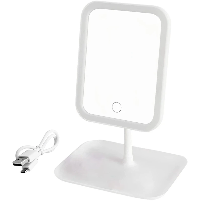 Portable Travel 3-Color Touch Adjustable LED Light Cosmetic Mirror, USB Rechargeable, 90 Degree Free Rotation