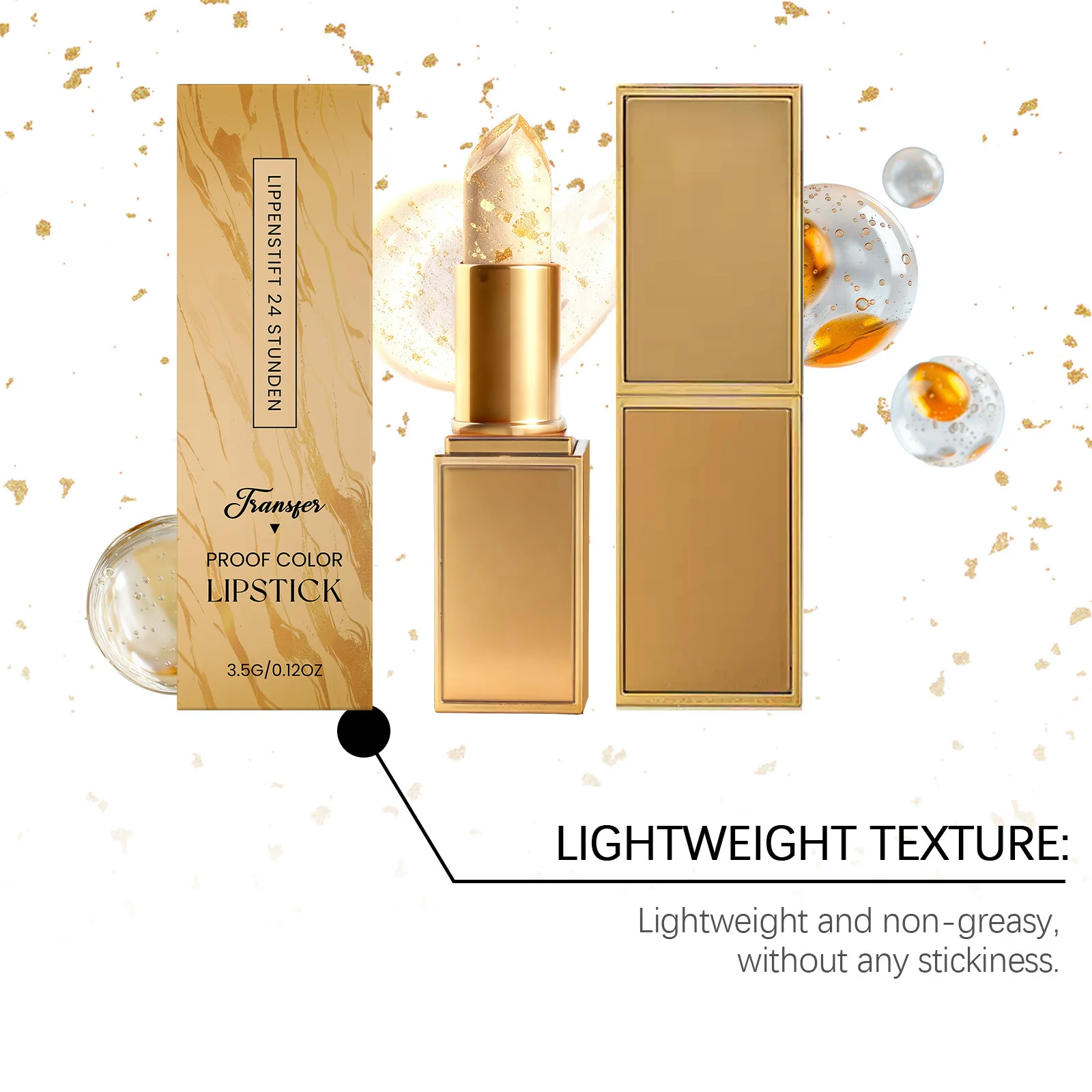 Gold Foil Lipstick Color Changing Brighten Lip Color Jelly Lipstick Moisturizing Smooth Lips Lines Temperature Change Lip Balm