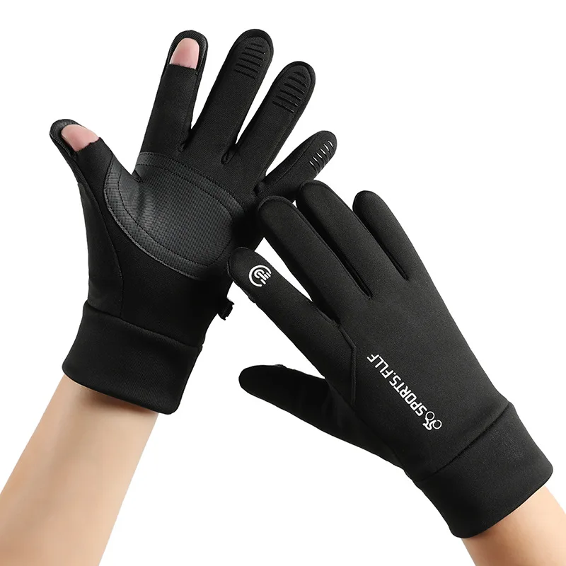 الشتاء قفازات ركوب الدراجات الرجال الوجه العلوي لمس الصوف المضادة للانزلاق دراجة نارية قفازات الرياضة في الهواء الطلق المشي لمسافات طويلة قفازات طارد المياه #4