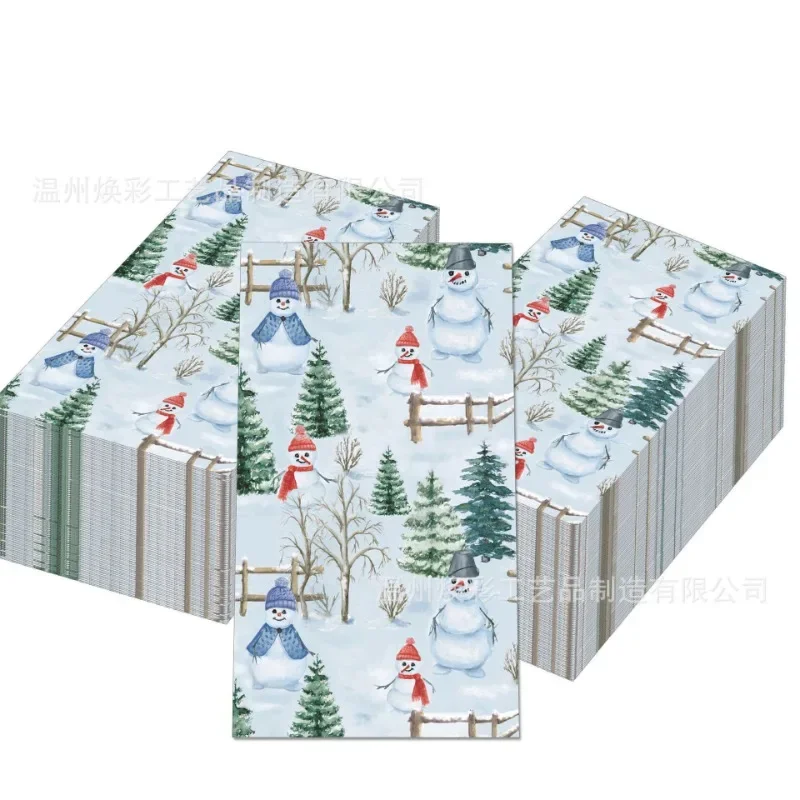 Papel de seda largo navideño de gran tamaño, manteles individuales coloridos con estampado de árbol de pino y muñeco de nieve, 33x40cm, 20 piezas de invierno