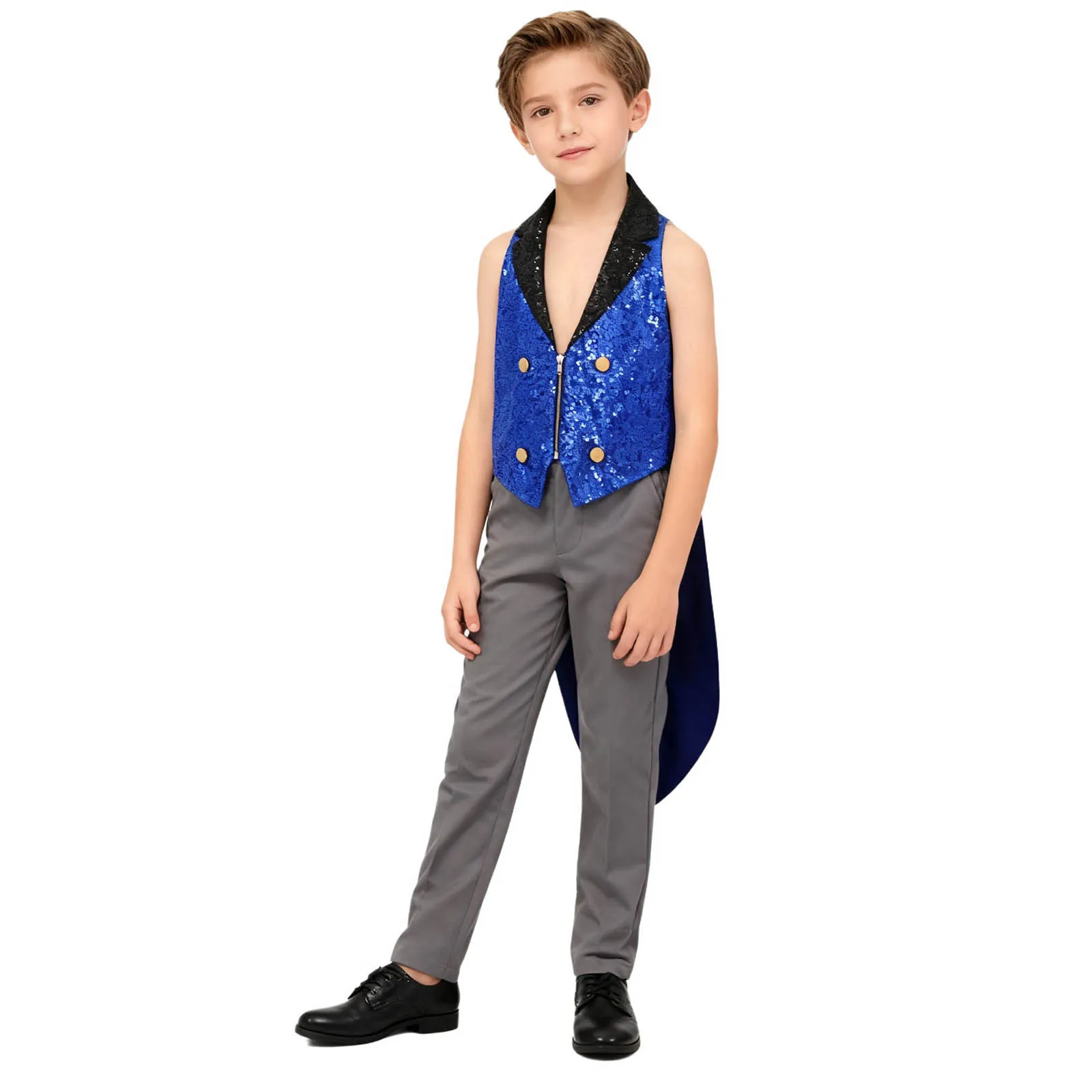 مجموعة أزياء الفتيات والأولاد للهالوين السيرك Ringmaster كسارات البندق معطف خلفي فيكتوري من القرون الوسطى مزين بالترتر لأداء الطبال