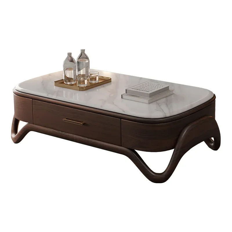 New Chinese ebony marble coffee table TV cabinet combination