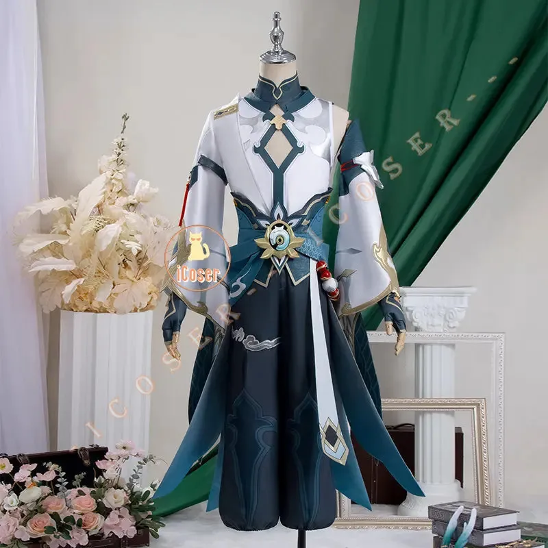 Disfraz de Cosplay de 5 estrellas Dan Heng Imbibitor Lunae, peluca Honkai Star Rail, uniforme, tocado, pendientes, Astral Express, accesorio de Halloween para hombres