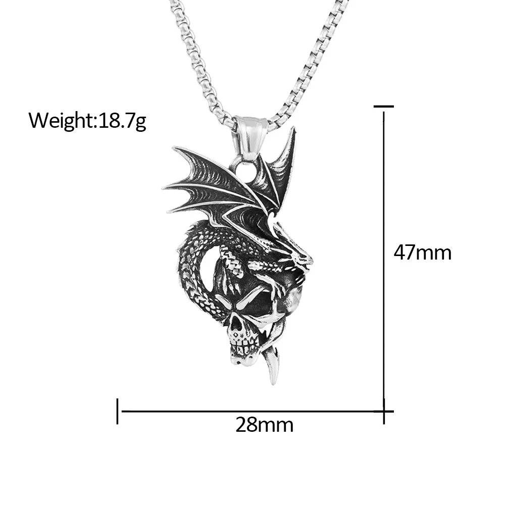 100pcs/lot Hot selling Flame Dragon Personalized Titanium Steel Pendant Versatile Stainless Steel Skull Necklace Jewelry Wholesa