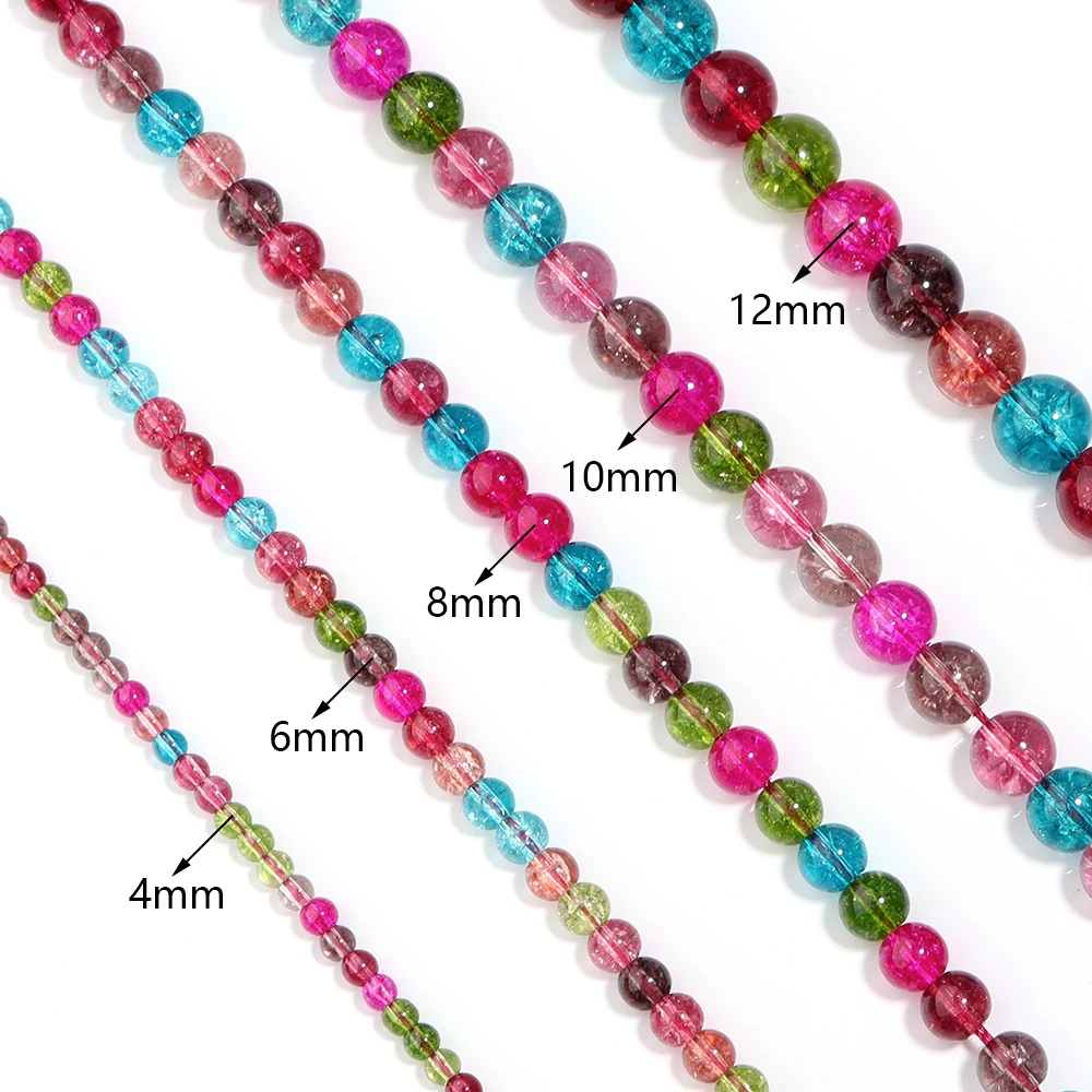 1 Strand 4-12mm Round Crackle Crystal Glass Beads Crack Beads for DIY Jewelry Making Loose Spacer Beads Accessories