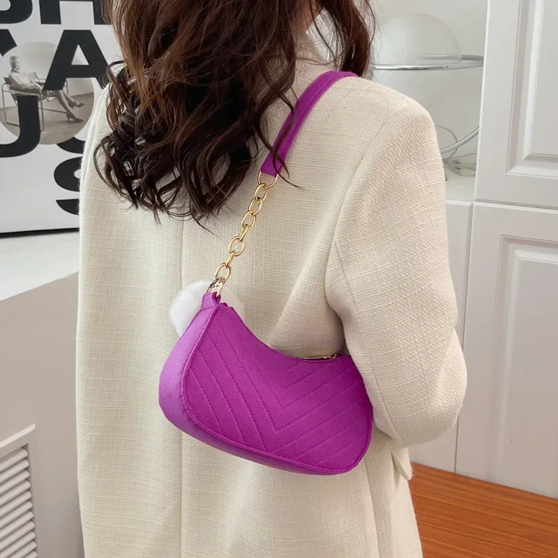 Fashion Women Handbag Solid Color Casual Underarm Bag Female Chain Shoulder Pouch Ladies Leather Tote Bag