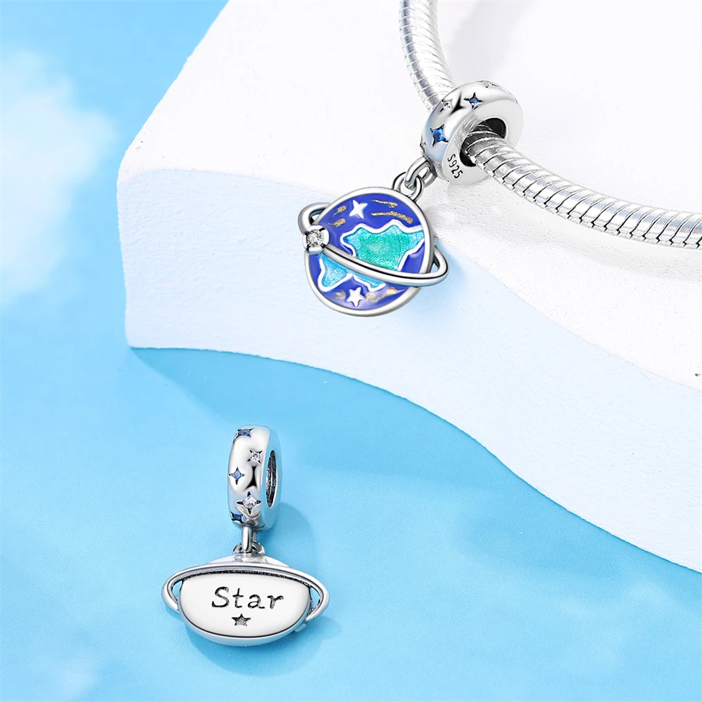 Original Sun Blue Earth Heart Stars Crystal Ball Bead Fit Bracelet Charms 925 Sterling Silver Women Jewelry Making Diy Fine Gift