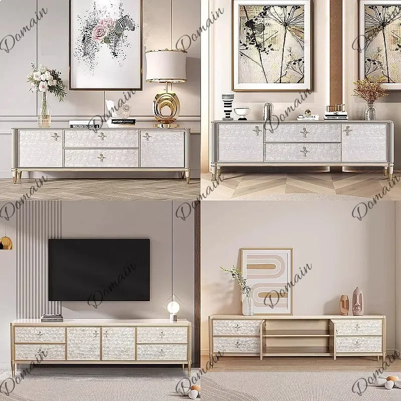 YUI American Luxury Shell TV Cabinet French Coffee Table Modern Floor Side Storage for Small Apartment