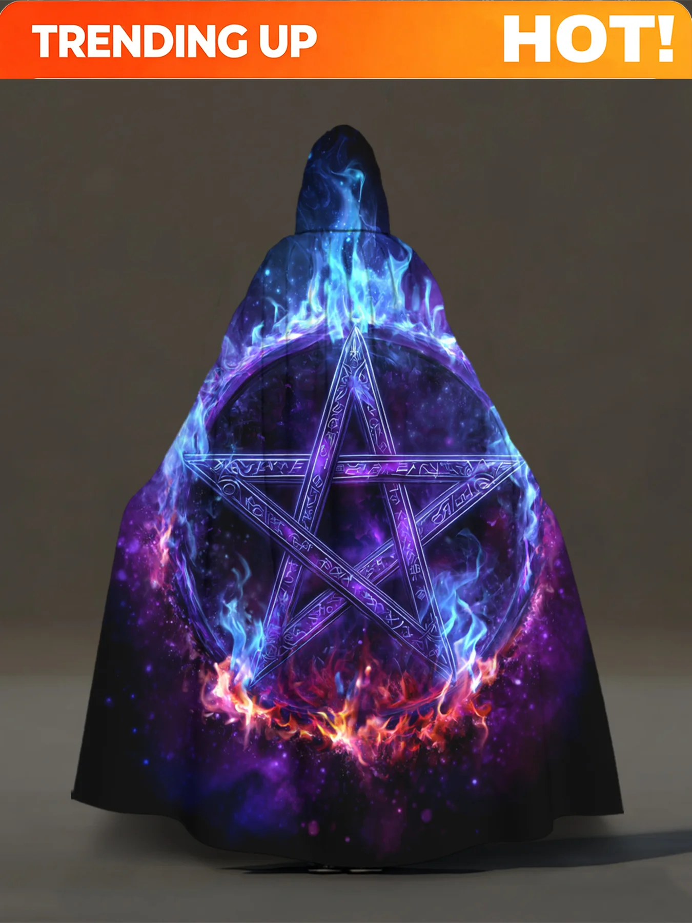 Customization 1pc 1pcs Retro Full-Body Fiery Pentagram Hooded Robe - Hooded Cloak Costume Suitable For Cosplay, Halloween