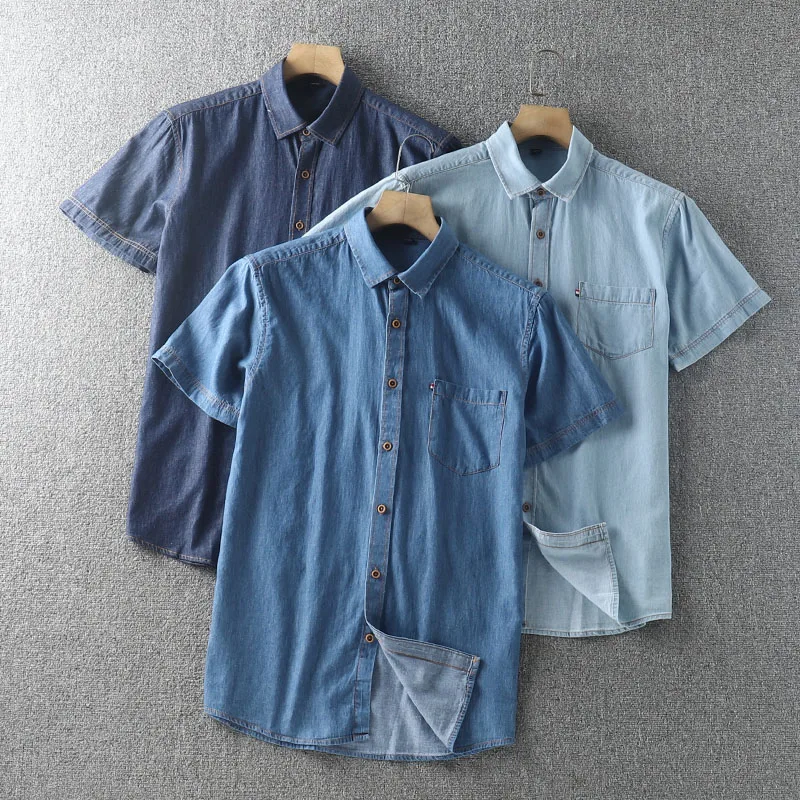 

Pure Cotton Men's Summer irt Comfortable Breathable ort Sve Denim f Sve irt Waed Stand Fit Faion Urban ...