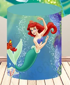 Little Mermaid Ariel Round Backdrop Baby Shower Girls Birthday Backdrop Under The Sea Disney Mermaid Cylinder Cover Decor Prop