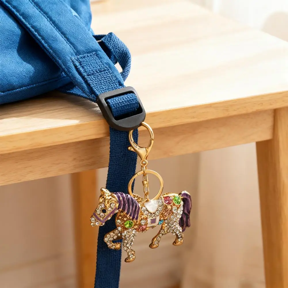 Durable Metal Keyring Sparkling Rhinestone Horse Keychain Pendant Cartoon Bag Charm Decorative Wallet Phone Accessory for Car