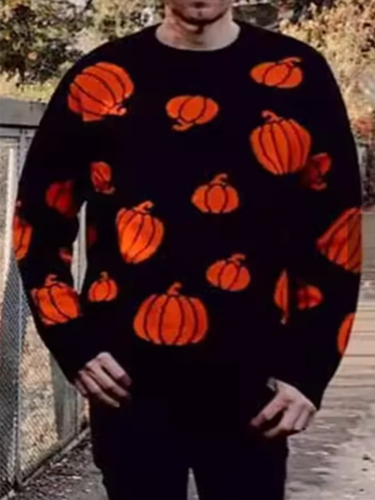 

Halloween Gothic Ghost Pattern Sweater Women Knit Top Loose Long Sleeves Warm Autumn Winter Streetwear Fashion Girl Pullover