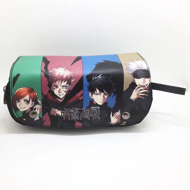 Bandai Jujutsu Kaisen Itadori Yuji Double Zipper PU Pencil Case Geto Suguru Waterproof Flap Velcro Pencil Case Study Stationery