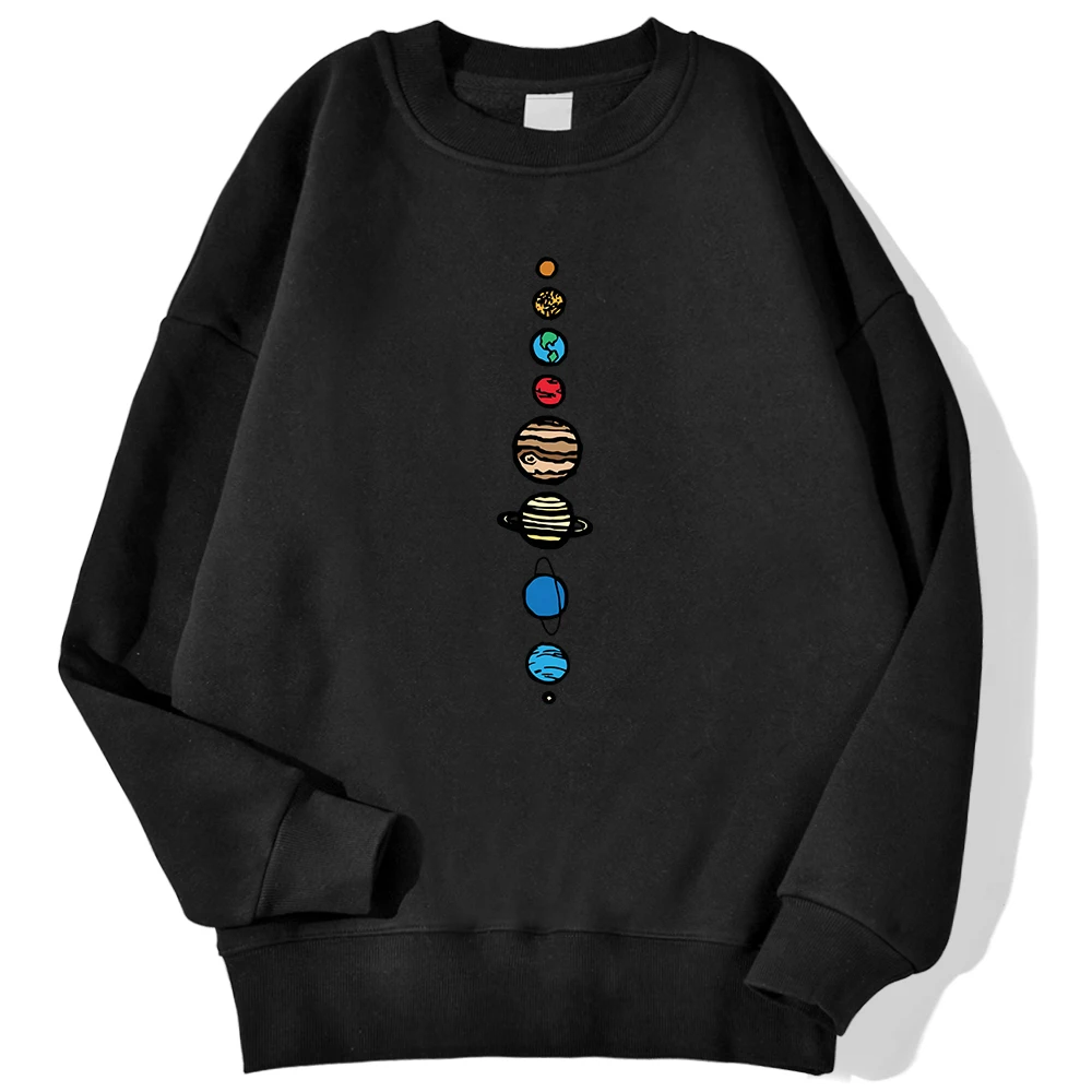 Nine Planets Universe Solar Systemprinted Men Pullover Fashion Casual Hooded Loose Crewneck Sweatshirts Autumn Fleece Streetwear
