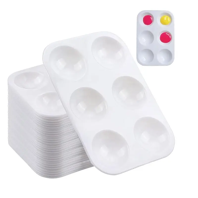 

2/8/15/20/50/100 white plastic 6-grid watercolor rectangular canvas palette for painting parties, DIY art painting