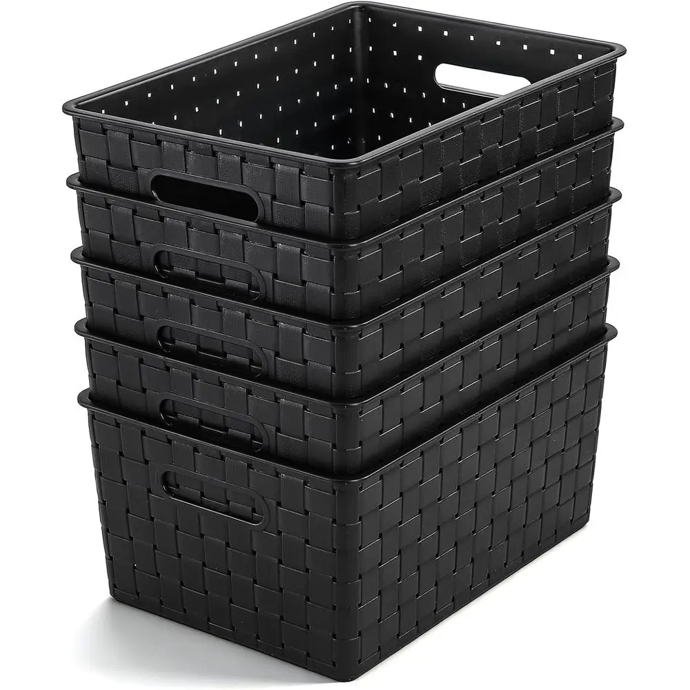 

Set of 5 Woven Plastic Storage Bins, Compact Cabinet Organizer for Home & Office, 9.8 x 7 x 4.5