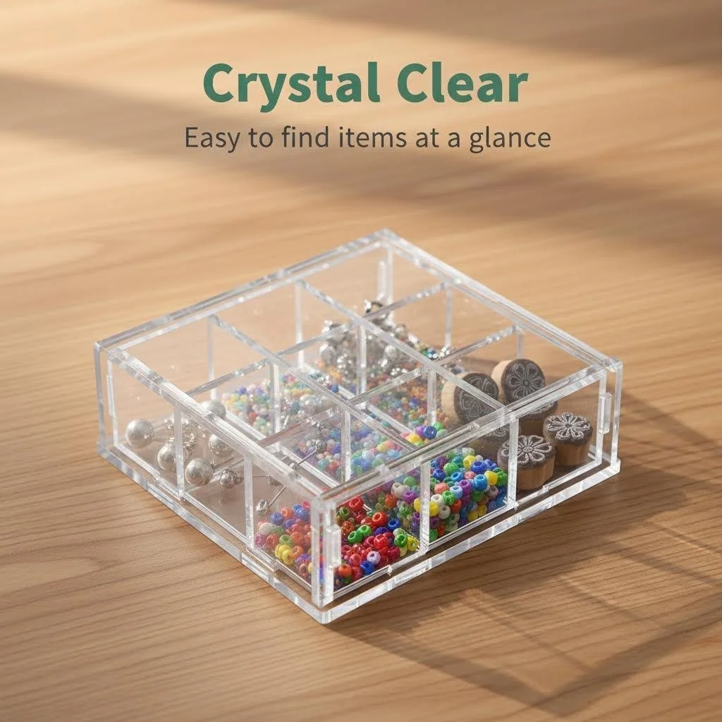 9-Grid Acrylic Storage Box for Jewelry, Beads, Crafts, Makeup, Office Supplies – Transparent Organizer with Compartments