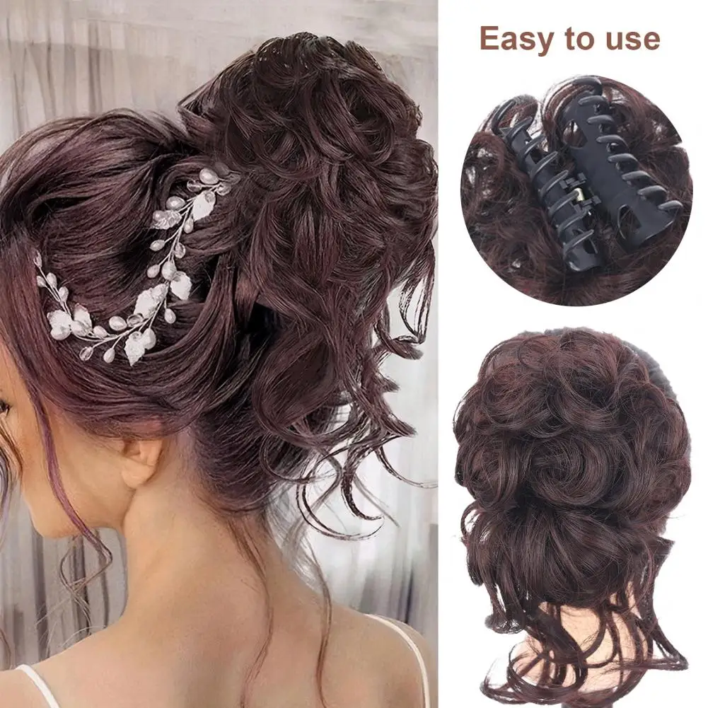 25cm Women Curly Bun Hair Piece With Claw Clip Fluffy Natural Messy Bun Tousled Updo Synthetic Hair Extension Ponytail Hair Wig