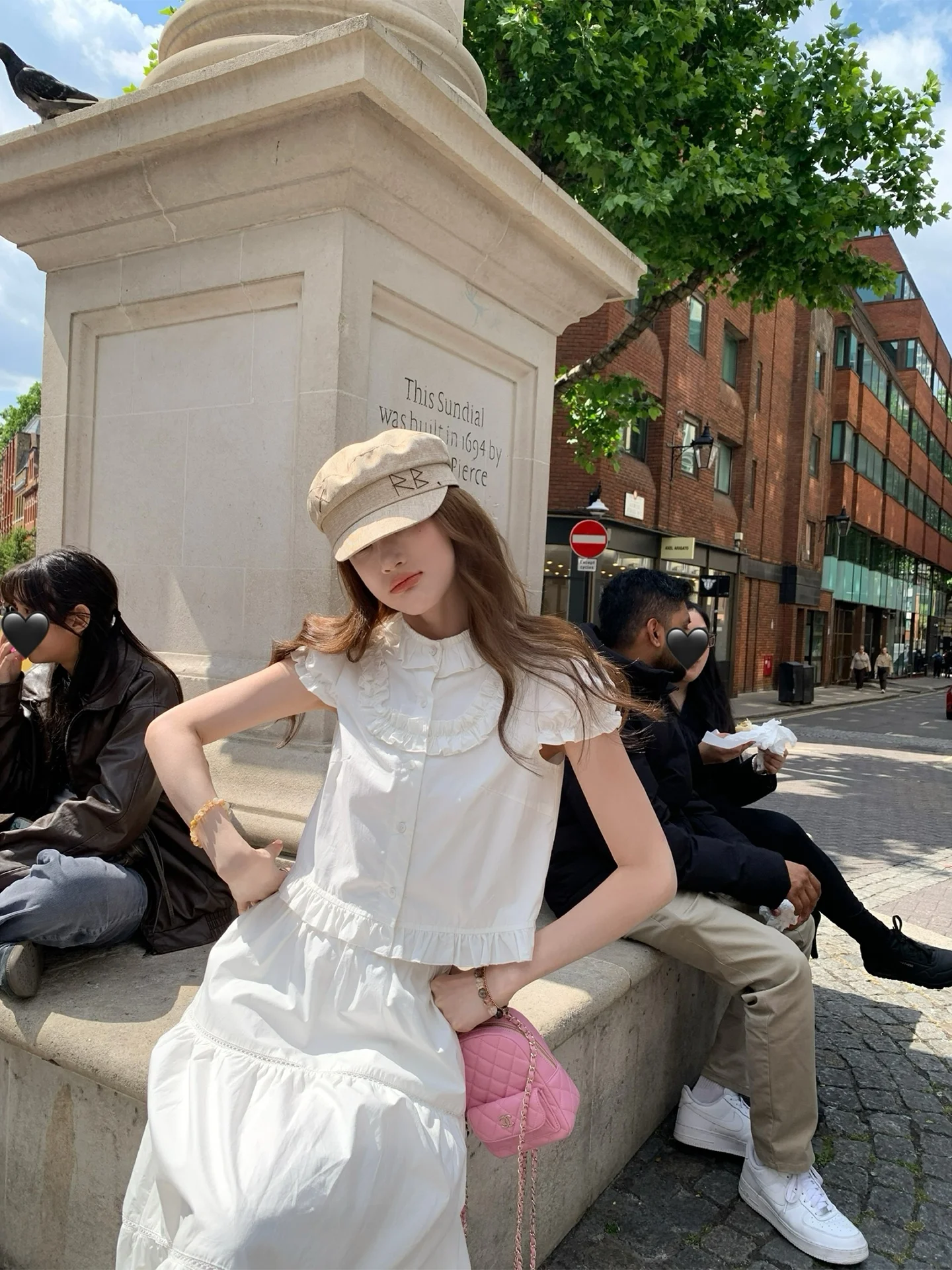 

Aaaaxbbb Brussels Love Set Doll Collar Ruffle Skirt Blouse Long Dress Women's Fashion Ensemble Short Sleeve round Neck Button up
