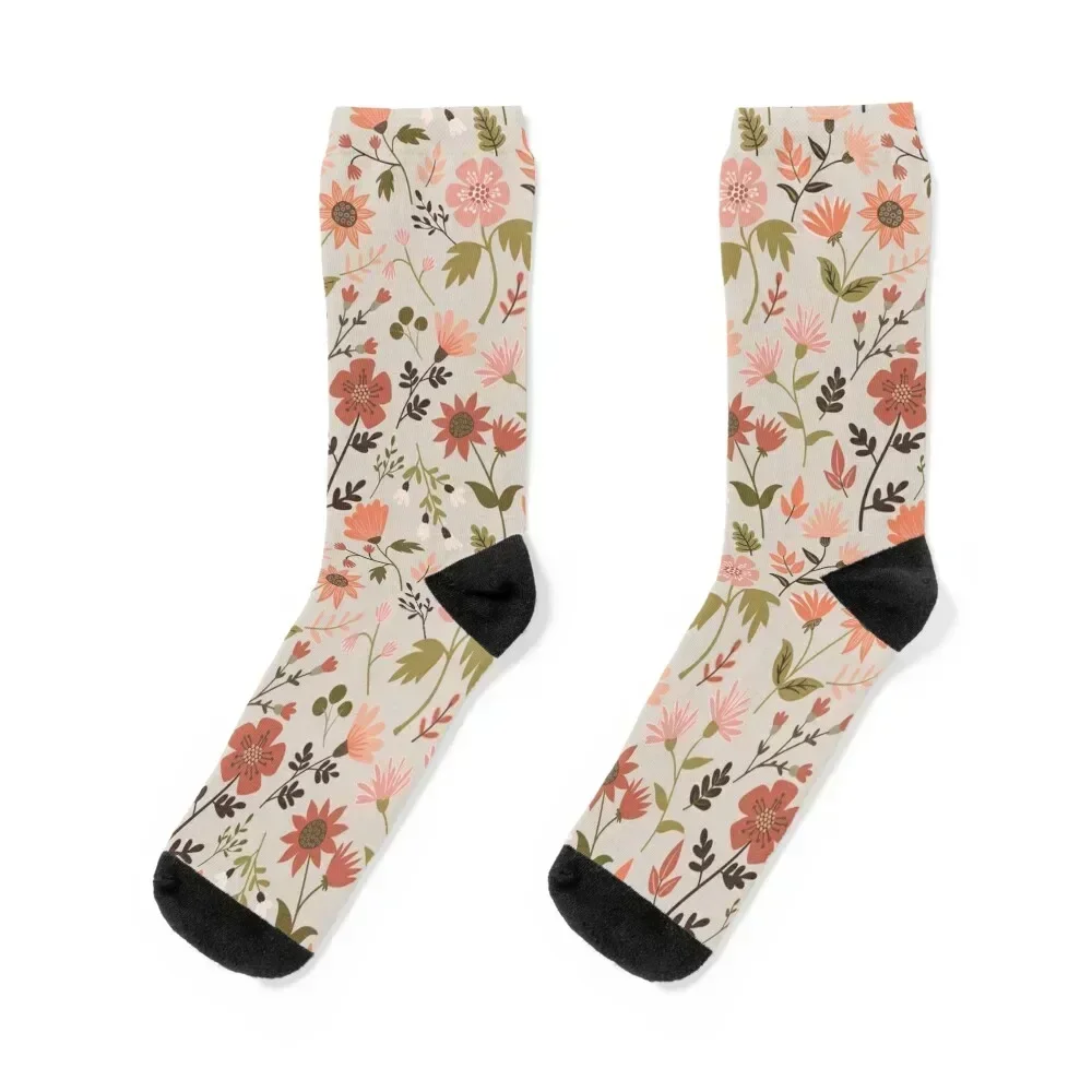 

Fall Foliage Floral and Leaf Print Shades of Pink & Green Socks japanese fashion anti-slip essential new year Socks Female Men's