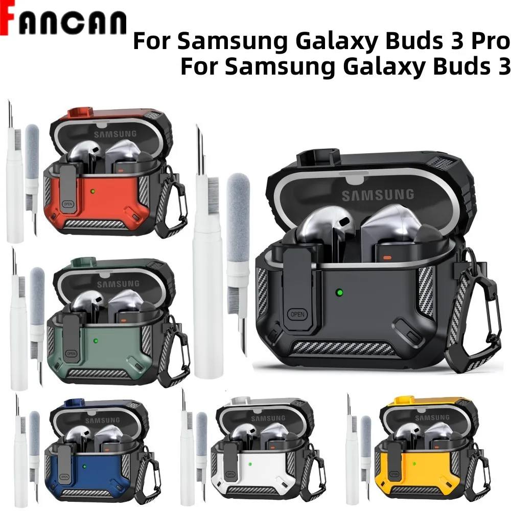 Voor Samsung Buds 3 Pro Case 2024 Nieuwe Koolstofvezel Cover Secure Lock Beschermhoes met Reinigingsset Voor Samsung Galaxy Buds 3