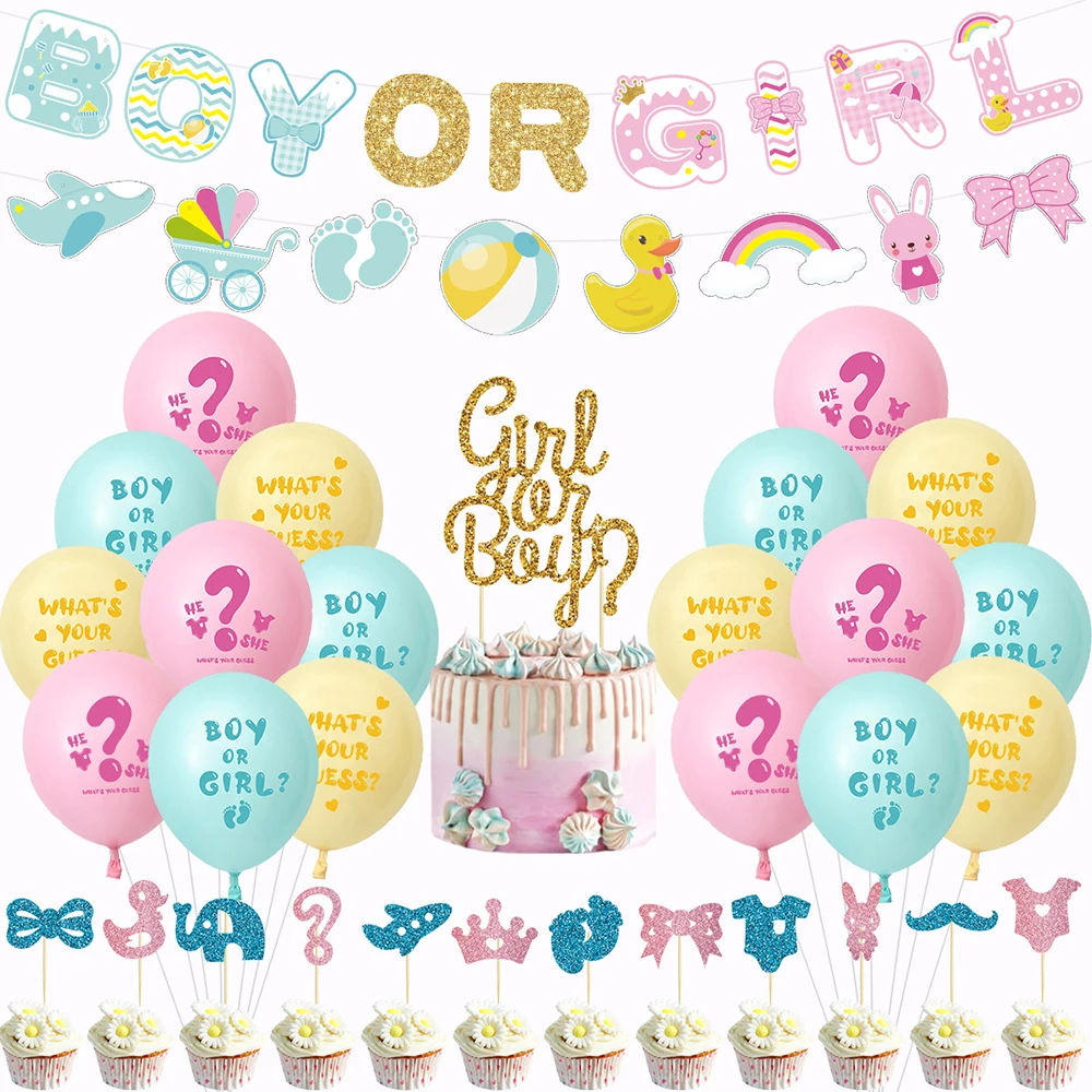 Product Gender Revealed Theme Baby Party Background Decoration Letter Flag Cake Arrangement Flag Balloons Honeycomb Decor