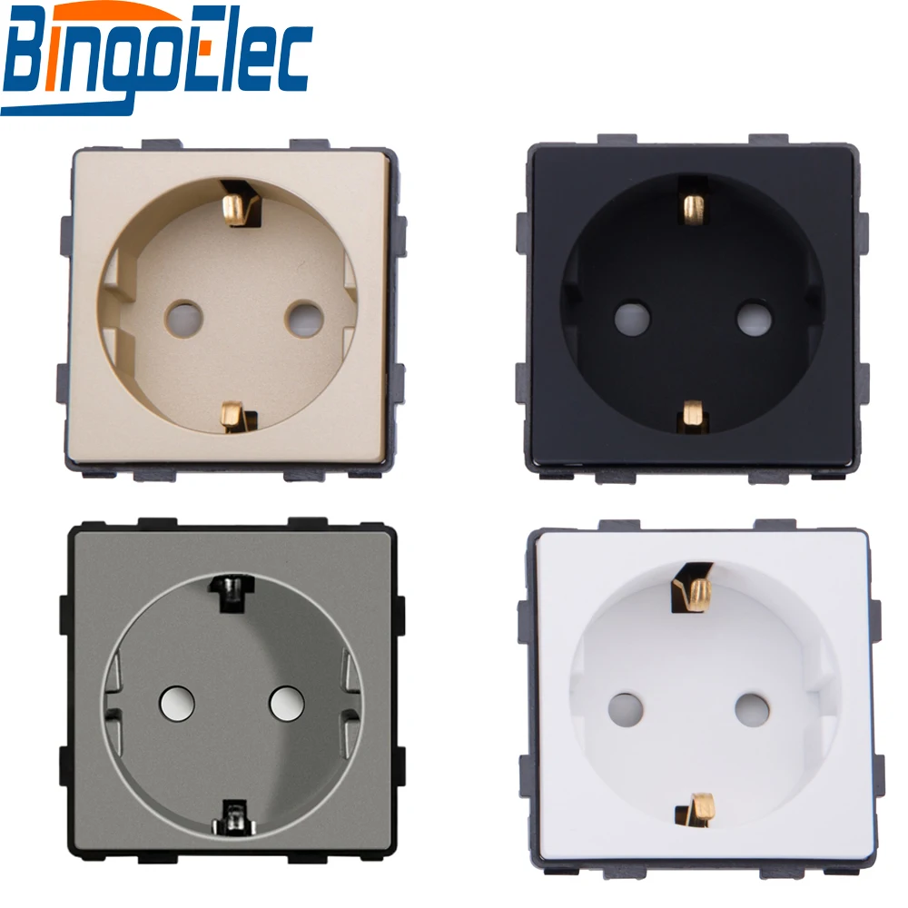 Bingoelec EU Standard Safety 45*45mm Glass Panel Wall Power Socket Outlet DIY Parts Module 250V 16A