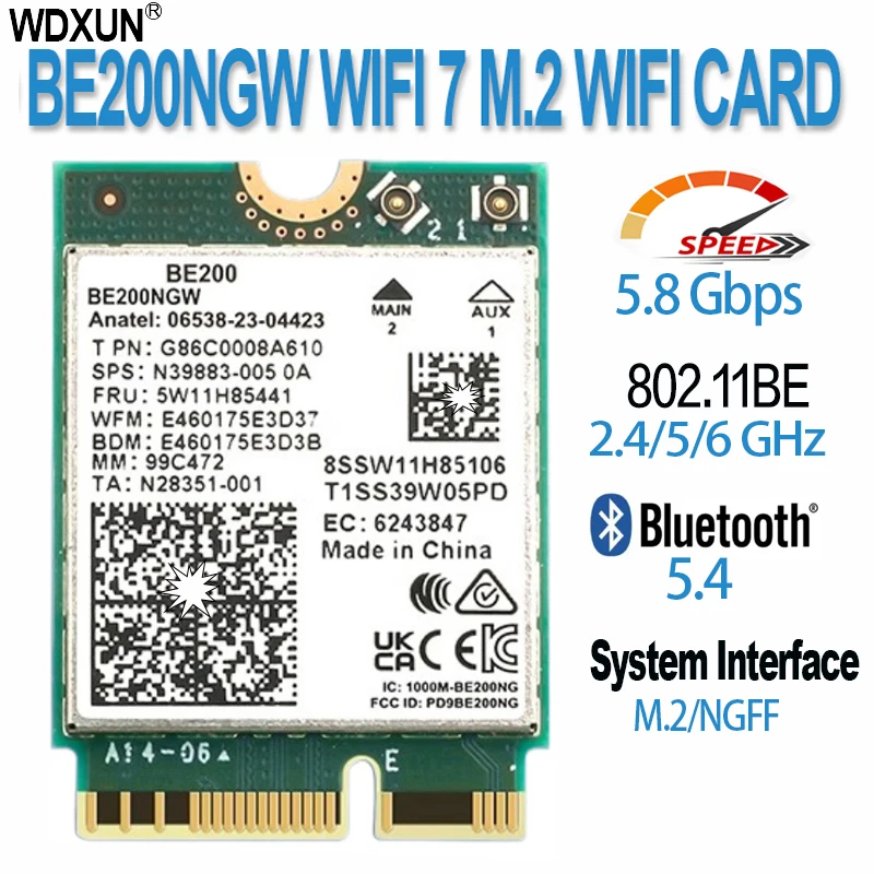

Сетевая карта Wi-Fi 7 BE200 200ngw Bluetooth 5,4 трехдиапазонная 2,4G/5G/6GHz 8774 Мбит/с BE200NGW Беспроводной адаптер M.2 лучше, чем Wi-Fi 6E