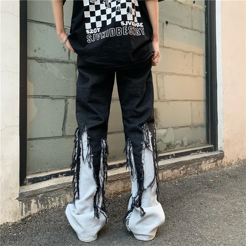 Hip Hop Jeans Pants Women spring Fall Straight Japanese Streetwear Harajuku Loose Casual Darkwear Patchwork Black Denim Trousers