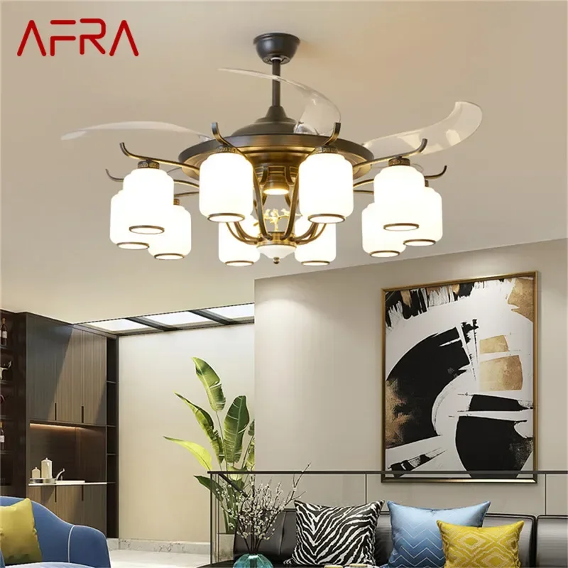 

AFRA Modern Stealth Fan Light Luxury Living Room Restaurant Bedroom Ceiling Fan Light Remote LED Electric Fan Light