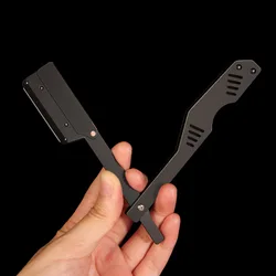 Straight Barber Razor Black Men's Straight Shaving Replaceable Blade Razors Hair Removal Holder (Without blade)