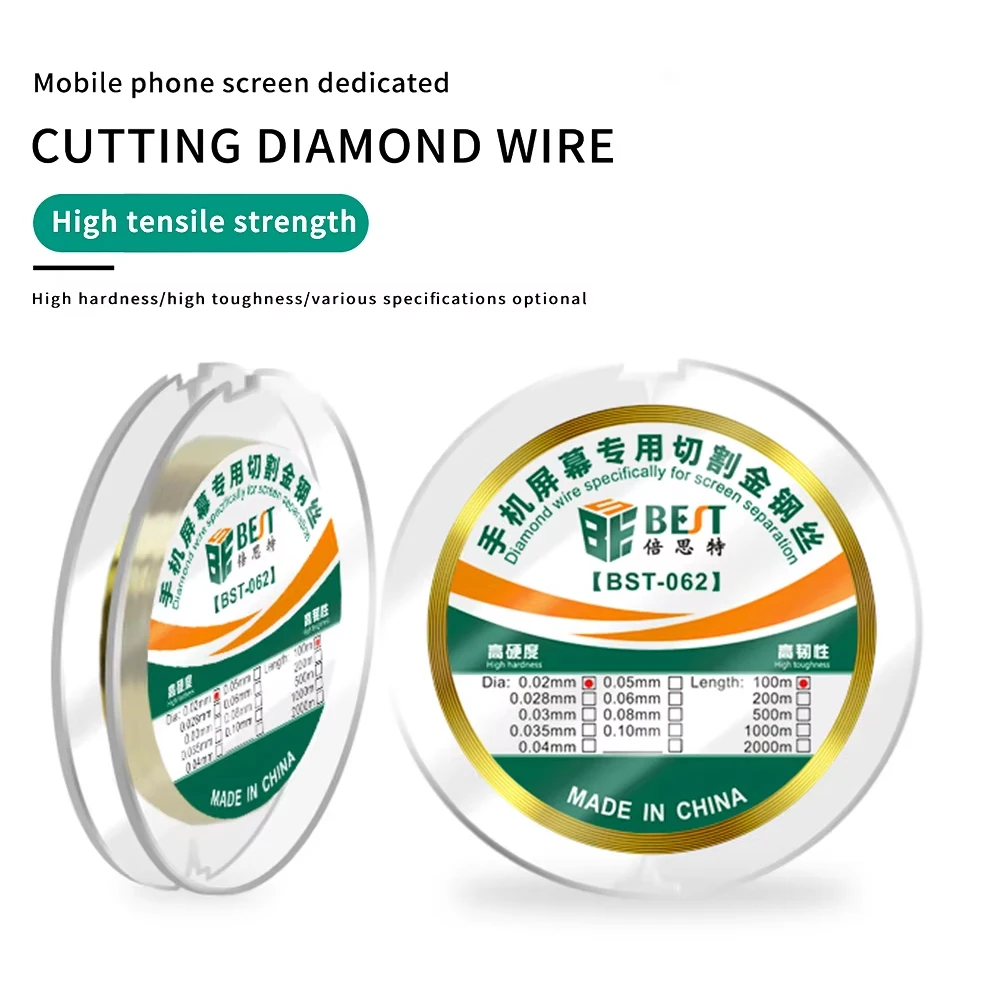 

1 Roll Special Diamond Wire Alloy Gold Molybdenum Wire 100M 0.02-0.1mm Cutting Line LCD/OLED Display Screen Separator BST-062